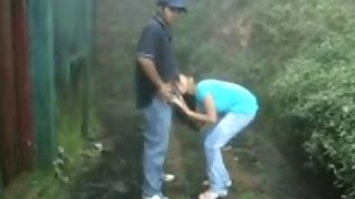 Indian college girl giving her boyfriend a blowjob in rain